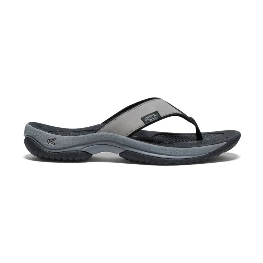 Hot Men'S Kona Leather Flip-Flop | Steel Grey/Black Men Slip-Ons