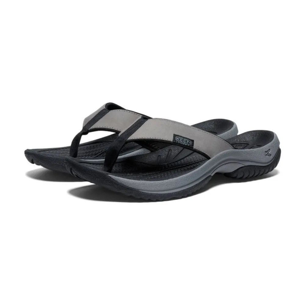 Hot Men'S Kona Leather Flip-Flop | Steel Grey/Black Men Slip-Ons