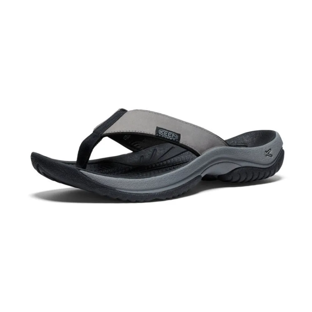Hot Men'S Kona Leather Flip-Flop | Steel Grey/Black Men Slip-Ons