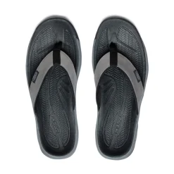 Hot Men'S Kona Leather Flip-Flop | Steel Grey/Black Men Slip-Ons