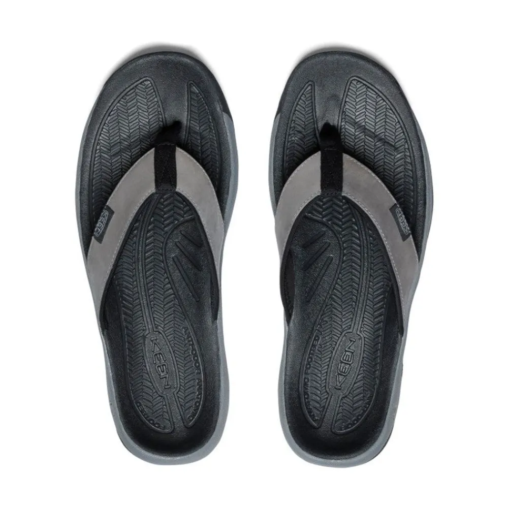 Hot Men'S Kona Leather Flip-Flop | Steel Grey/Black Men Slip-Ons